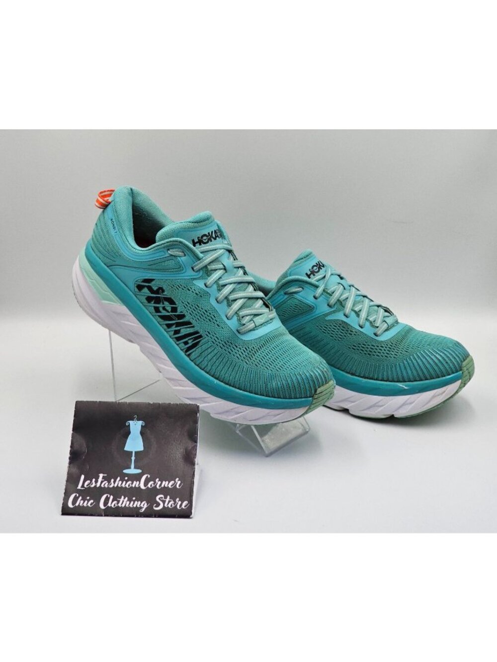 Hoka One One Bondi 7 Women's Green/White Mesh Athletic Running Shoes Sz 9.5 2654 - Picture 2 of 16